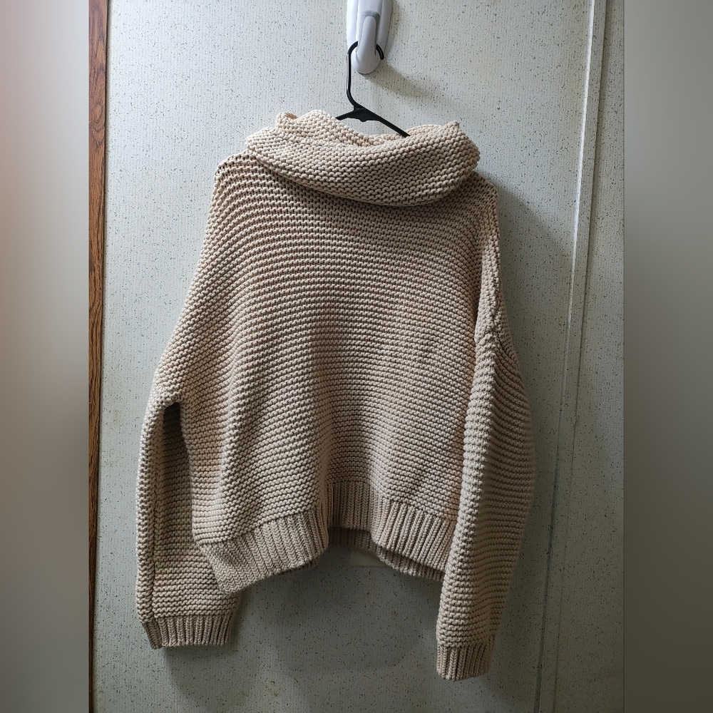 Zara Chunky Knit Sweater High Collar Women's M Pullover Beige Cream Clean Thick